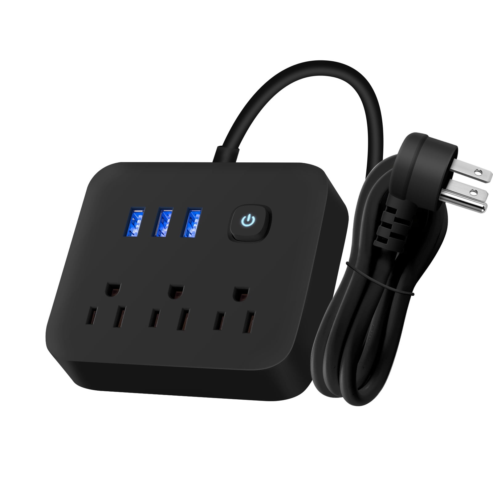 Black Desktop Power Strip with Multiple USB Ports, Flat Plug Outlet Extender, 4ft Long Electric