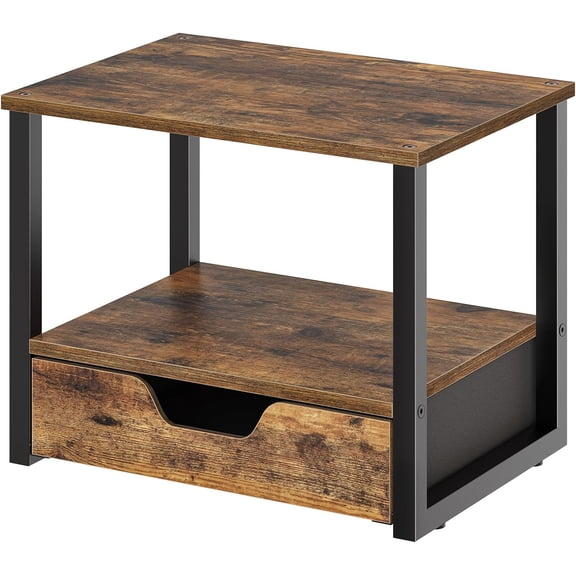 Desktop Printer Stand, 2-Tier Printer Table with Non-Woven Drawer, Multi-Purpose Desk Organizer for Home Office, Under Desk Open Organizer Shelf, Rustic Brown