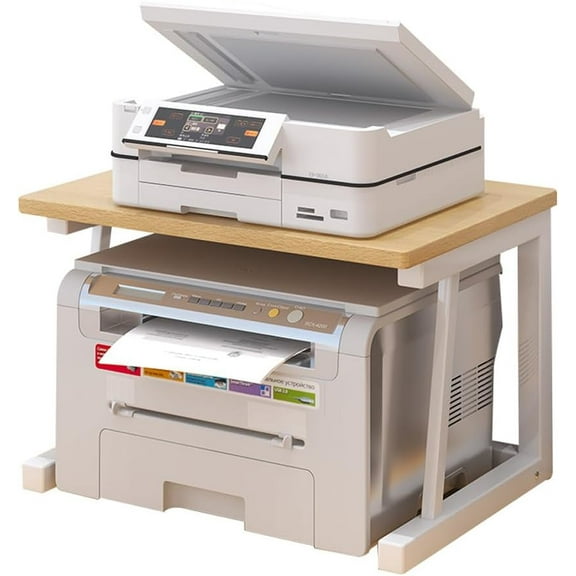 Desktop Printer Stand, 2 Tier Wood Printer Shelf, Under Desk Small Table for Scanner, Copier, Small Space Storage Organizer for Home Office Kitchen