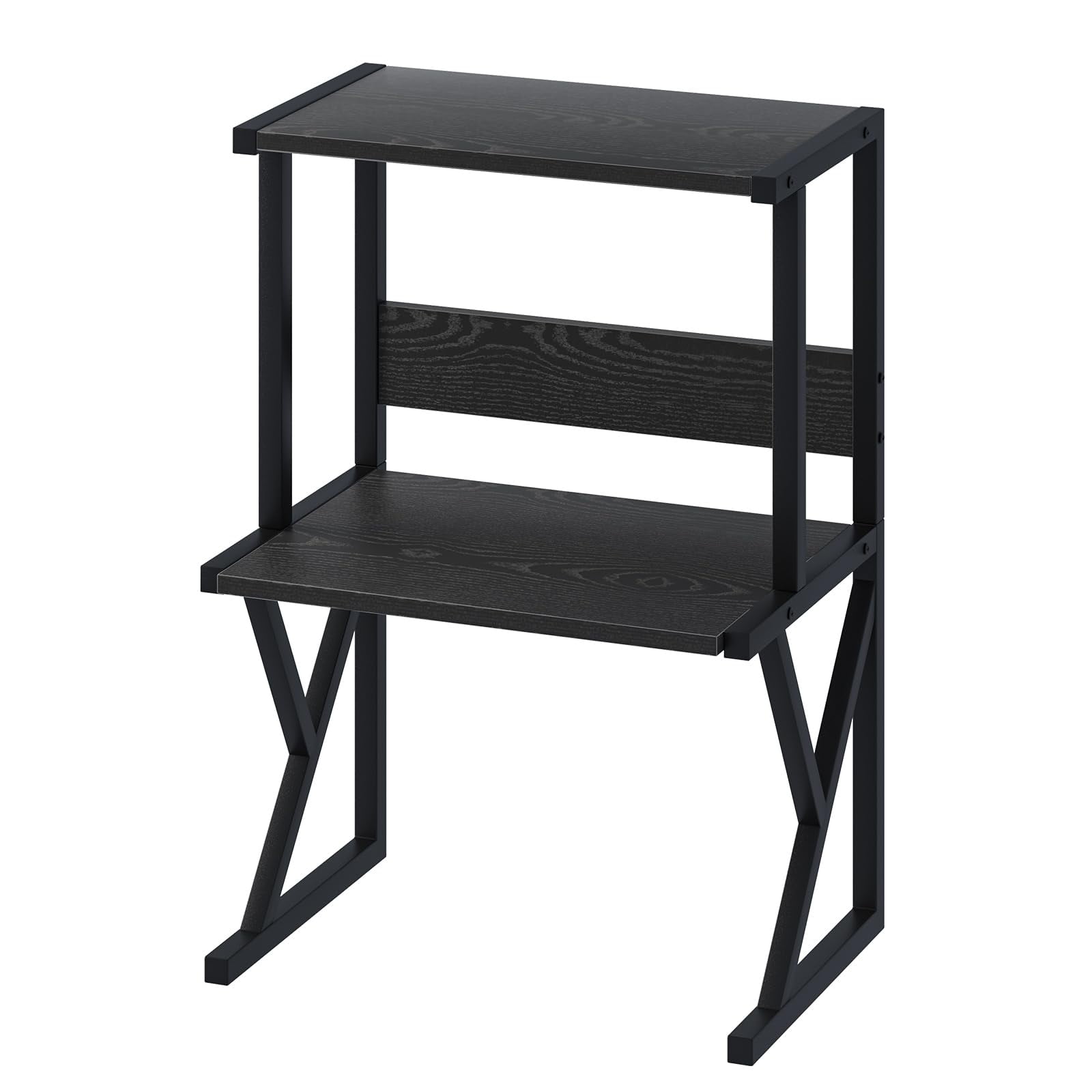 Desktop Printer Stand with 3 Tier Wood Storage Shelves,Under Desk Printer Table,Multi-Purpose Home Office Desk Organizer for Fax Machine, Scanner (Black)