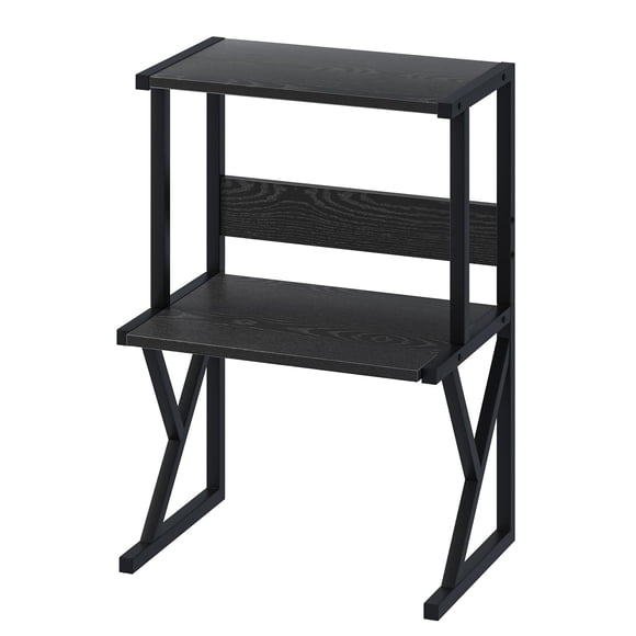 Desktop Printer Stand with 3 Tier Wood Storage Shelves,Under Desk Printer Table,Multi-Purpose Home Office Desk Organizer for Fax Machine, Scanner (Black)