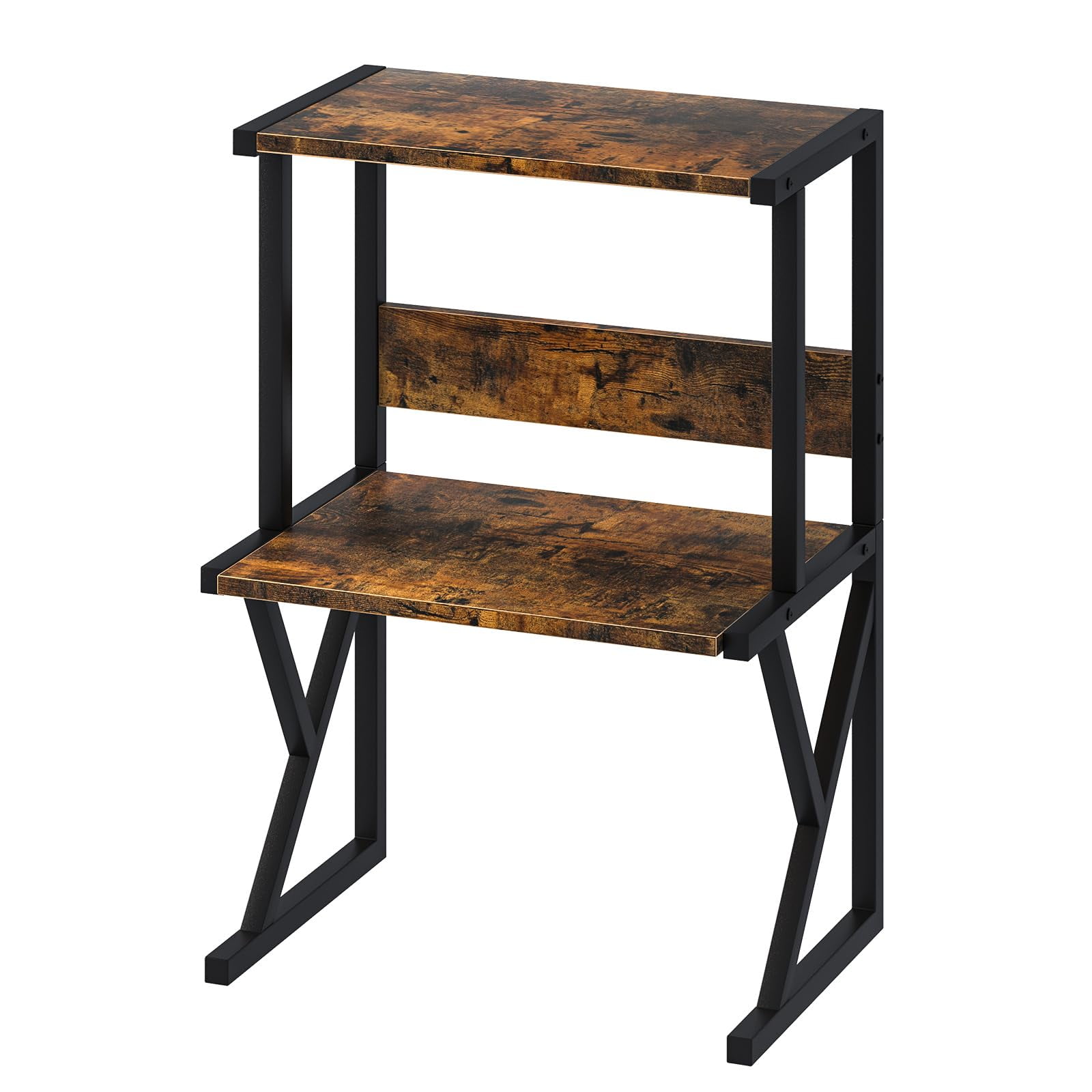 Desktop Printer Stand with 3 Tier Wood Storage Shelves,Under Desk Printer Table,Multi-Purpose Home Office Desk Organizer for Fax Machine, Scanner (Brown)