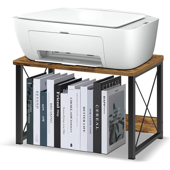 Desktop Printer Stand with Storage, Printer Stand Shelf Desk Organzier for Home/Office, Multi-Purpose Printer Riser Under Desk Small Table for Printer Fax Machine Copier (Rustic Brown)