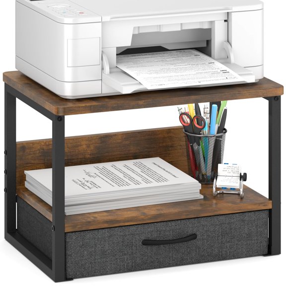 Desktop Printer Stand with Storage Drawer, Printer Riser for Desk