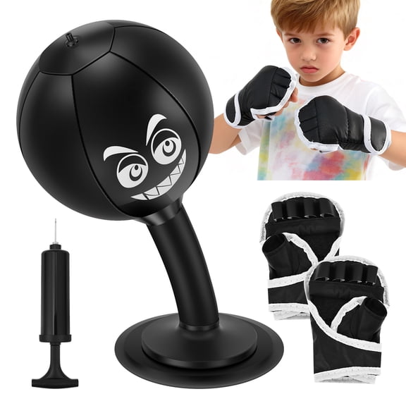 Desktop Punching Bag,Rage Bag, with Double Suction Cup Base for Stress Relief, Upgraded Spring & Durable Tabletop Boxing Ball for Office or Home, Fun Gift for Men, Women & All Ages(Black)