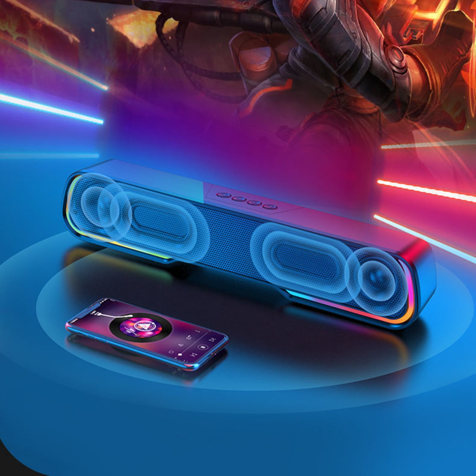 Desktop RGB Bluetooth Speaker with HIFI Sound Quality 5W Subwoofer, Cool Lights Bluetooth 5.0 Speaker with 7 Hours, Bluetooth Speakers for Desktop Outdoor with AUX Radio 32G Support