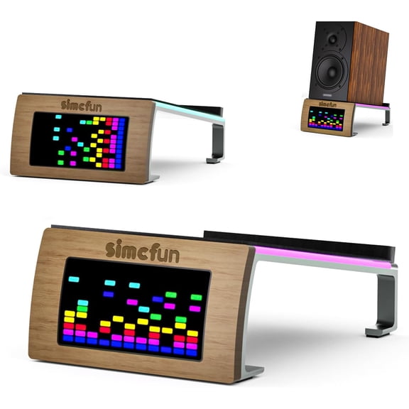 Desktop RGB Tilt Speaker Stands with Dynamic LED Spectrum Analyzer-Vibration Absorption Pad-Small and Medium Bookshelf/Computer Speakers Adjustable Light Modes Music Spectrum