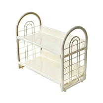 Desktop Rack Cosmetic Stationery Storage Holder, 2-Tier Multifunctional Plastic Shelf Makeup Rack Organizer for Skincare Office Kitchen Bedroom Bathroom Home, Beige