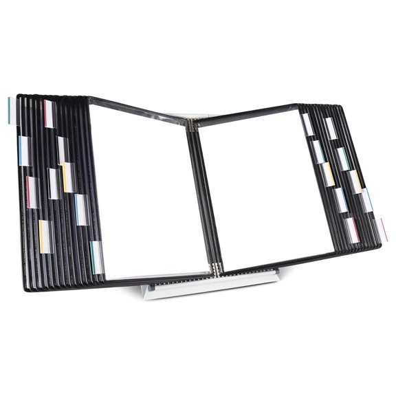 Desktop Reference Display System 30 Pockets Black Expandable Metal Frame Document Holder Organizer Office Supplies with Index Tabs
