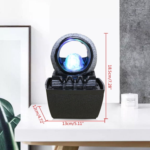Desktop Rockery Fountain Waterfall Feng Shui Indoor Desk Decor with LED+ Lucky Ball