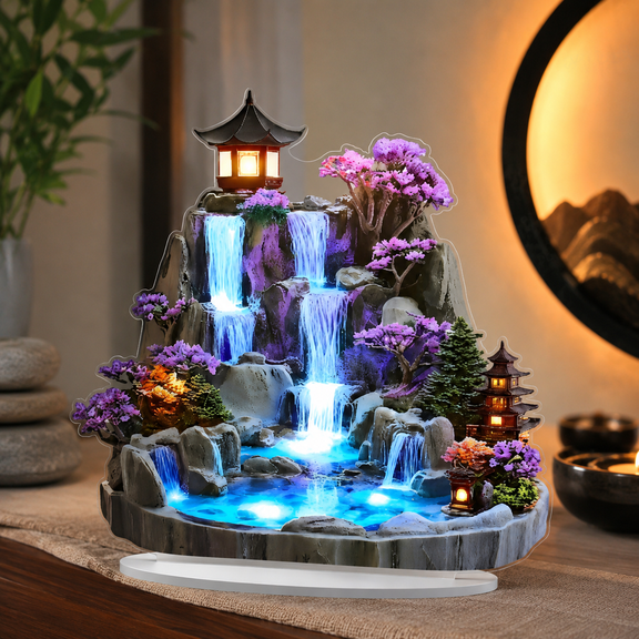 Desktop Rockery Water Fountain Ornament, Flowing Water Feature Tabletop Zen Garden Compact Size Rockery Waterfall for Living Room Office & Meditation Relaxation Decor 7.48X7.87in