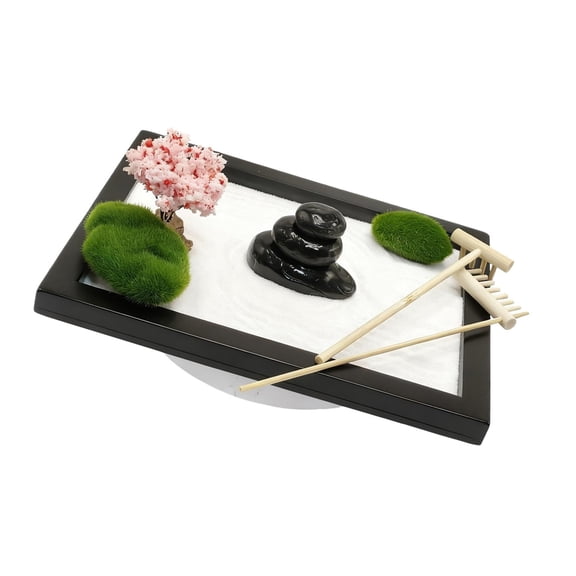 Desktop Sand Set Includes Tray, Tools, Fake Rocks for Office Decoration Mindful Practice