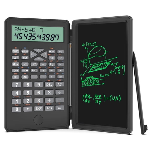 Desktop Scientific Calculator with Erasable Writing Board, 10-digit LCD Display Foldable Desk Calculator, 2 Line Physics Calculator for School Students, Financial, Office, Business, Engineering