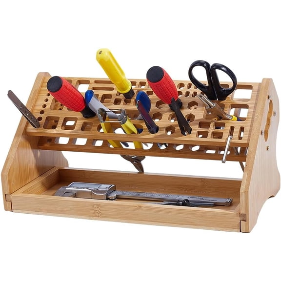 Desktop Screwdriver Holder 12.8x6.7x6.3 inch Desktop Tool Organizer with Multiple Storage Spaces Wooden Tool Caddy