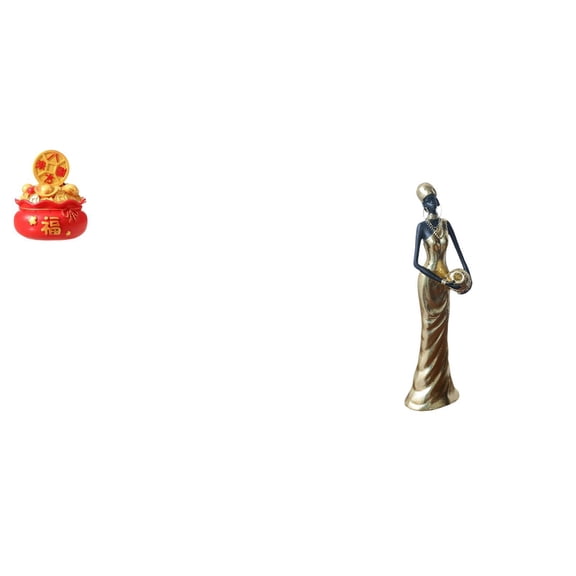 Desktop Sculpture Treasure Basin Statue African Women Figurine Resin Art Prosperity Decor for Home Office