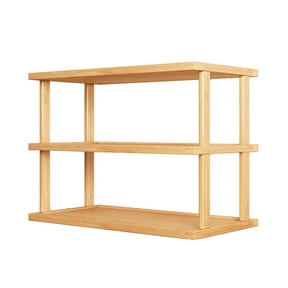 Desktop Shelf 2-Tier Organizer for Kitchen Counter Office Desk, Wooden Storage Rack for Cups Books Decor, Space Saving Design, Natural Wood Grain Finish