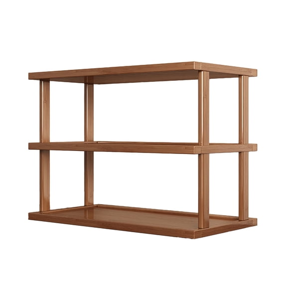 Desktop Shelf 2-Tier Organizer for Kitchen Counter Office Desk, Wooden Storage Rack for Cups Books Decor, Space Saving Design, Natural Wood Grain Finish