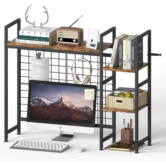 Desktop Shelf, Computer Desktop Bookcase, 37.4" Desk Bookshelf, Desk Hutch Organizer for Computer, 3-Tier Multipurpose Wood Desk Hutch Bookshelf