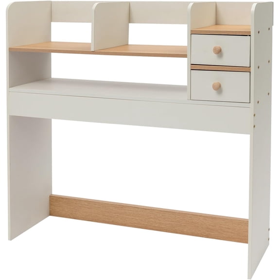 Desktop Shelf, Desk Hutch with 5 Shelves for Computer Desk, 3 Tier Desk Organizer Display Rack with 2 Drawers, Desktop Bookshelf Storage Organizer for Dorm Home Office