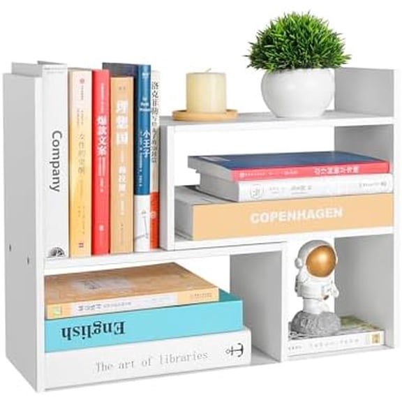 Desktop Shelf Organizer,Adjustable Stackable Office Storage Rack,Wood Display Shelf,White Small Bookshelf for Desktop,Tabletop Desk Shelf,Multipurpose Shelves for Office, Dormitory,Home Decor.
