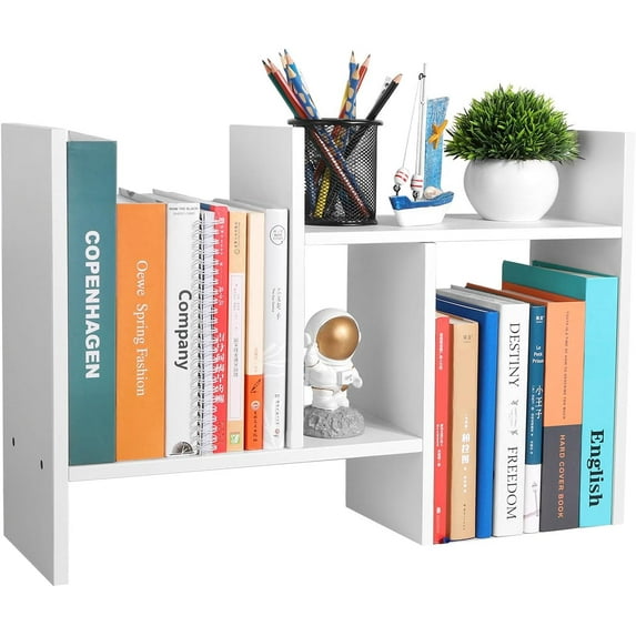 Desktop Shelf Organizer - Adjustable Wood Bookshelf, Table Top Shelves ...