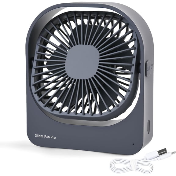 Desktop Silent Fan  - 360? Rotation, 3 Speed Settings,  Quiet, Long Lasting, Portable Cooling Fan for Office, , Dorm - F102 () (Grey)
