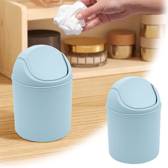 Desktop Small Trash Can Swing,Trash Can with Lid, Mini Plastic Waste Bin for Desk, Dressing Table, Bedroom & Office 5.31x7.68 Inch
