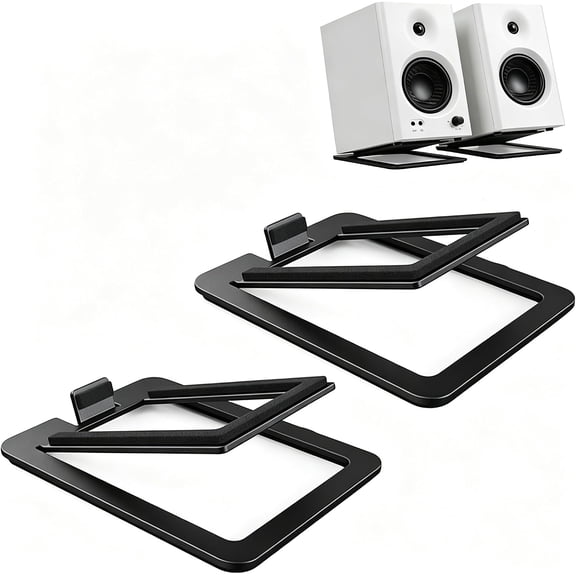 Desktop Sound Stand Base, Black, 2PCS/A Pair | Carbon Steel Material, Shock Absorption, Improved Sound Quality, Tilted Design, For PC, Studio & Bookshelf Speakers