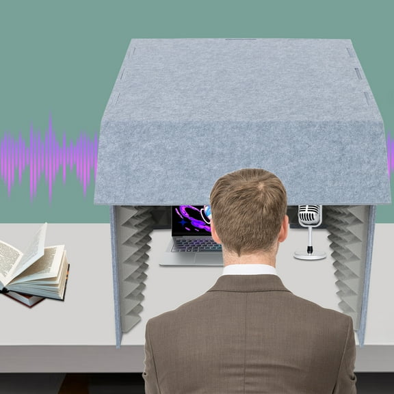 Gray Square Desktop Soundproof Cover Portable Sound Recording Reflection Filter Isolation 60*60*60cm for Homes, Game Rooms, Recording Studios