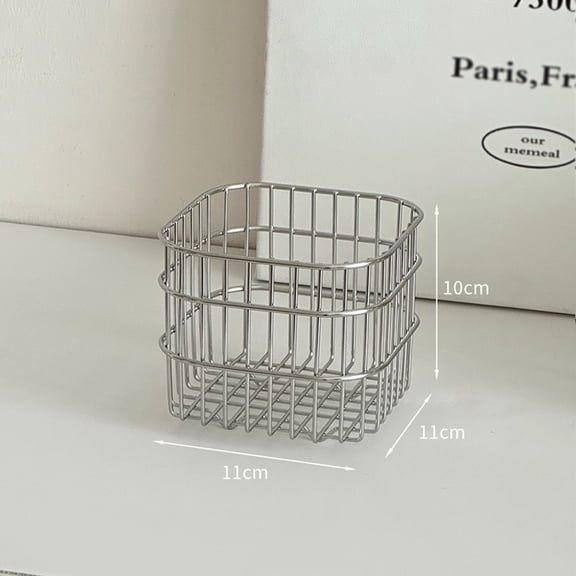Desktop Square Storage Basket Stainless Steel Draining Fruit Vegetable Storage Bucket for Kitchen Metal Desktop Organizer Shelf