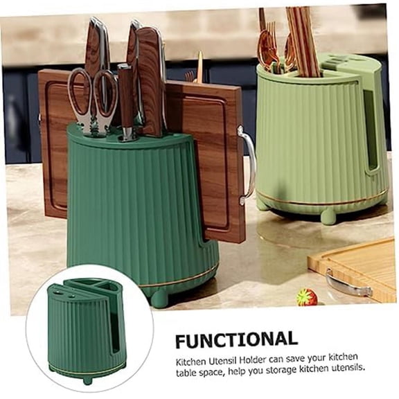 Desktop Stand Cutting Board Holder Knives Utensil Stand Chopping Cutter Rack Rotating Utensil Holder Dark Green