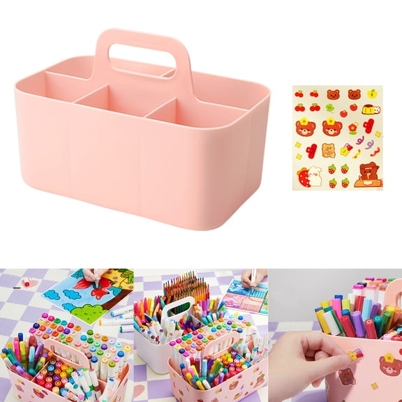 Desktop Stationary 5 Compartments Marker Caddies with Handle Big Capacity Art Supply Storage Holder