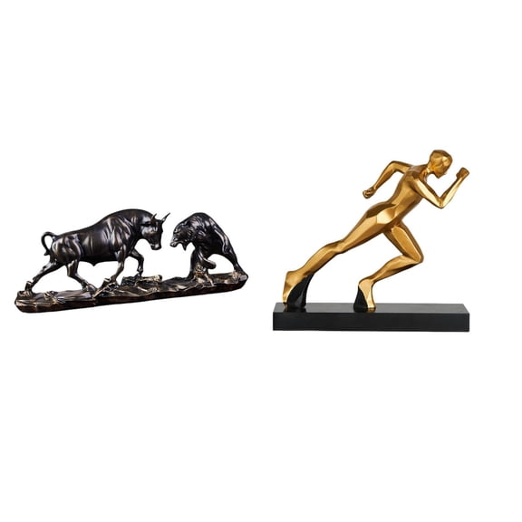 Desktop Statue Bull and Bear Fight Figurine Ornaments Runner Statue Resin Material for Home Office Entryway Decor