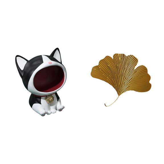 Desktop Statue Ginkgo Leaf Wall Sculpture Cat Key Bowl Wrought Iron Material for Living Room Office Bedroom Home Decor