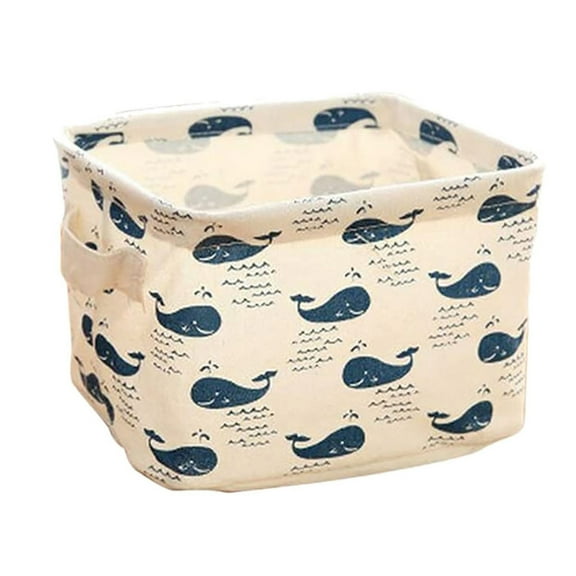 Desktop Storage Basket Cotton Linen Small Organizer Box with Handles Foldable Clutter Bin for Bathroom Cosmetics Towels Diapers Closet Shelf