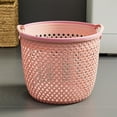 thumbnail image 1 of Desktop Storage Basket, Small Laundry Basket for Bathroom Bedroom, Plastic Woven Hamper with Handles, Open Breathable Organizer for Towels and Clothes, Pink, by Zovey, 1 of 8