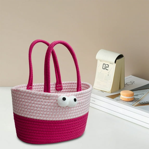 Desktop Storage Basket,Woven Cotton Thread Storage Basket,Wide Applicability,Classification of Miscellaneous Items,Beautiful Decoration,Easy to Clean,Portable Handle,Strong Load-Bearing,Green Color