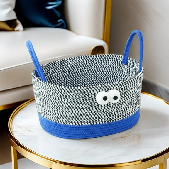 Desktop Storage Basket,Woven Cotton Thread Storage Basket,Wide Applicability,Classification of Miscellaneous Items,Beautiful Decoration,Easy to Clean,Portable Handle,Strong Load-Bearing,Blue Color