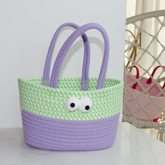 Desktop Storage Basket,Woven Cotton Thread Storage Basket,Wide Applicability,Classification of Miscellaneous Items,Beautiful Decoration,Easy to Clean,Portable Handle,Strong Load-Bearing,Green Color