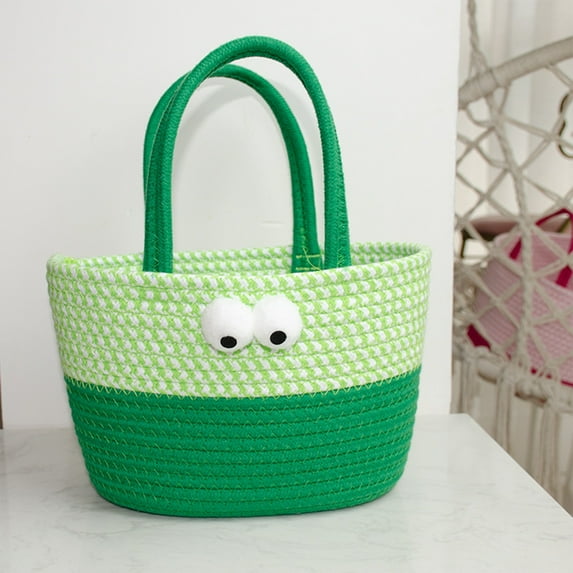 Desktop Storage Basket,Woven Cotton Thread Storage Basket,Wide Applicability,Classification of Miscellaneous Items,Beautiful Decoration,Easy to Clean,Portable Handle,Strong Load-Bearing,Green Color