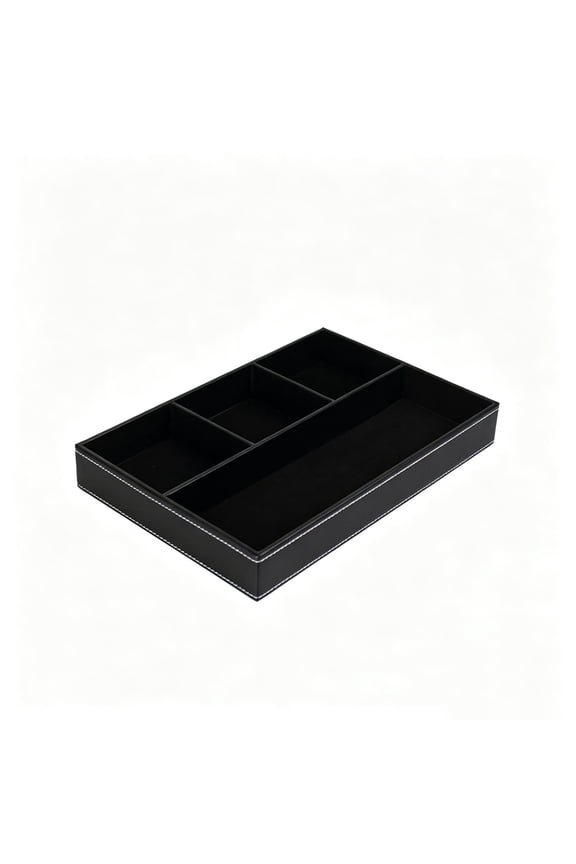 Desktop Storage Box 12.2â with Separate Tray, Leather Valet Tray for Men, 4 Compartments Jewelry Organizer for Dresser Top, Stackable Sundry Holder for Keys Wallet Sunglasses Watch