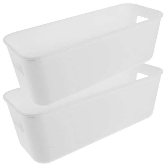 Supvox 2Pcs White PP Rectangular Desktop Storage Box For Home And Office Use
