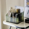 thumbnail image 1 of Desktop Storage Box 4 Grid - Plastic Pen Makeup Cosmetic Organizer - Clear Trapezoid Desk Sundries Organizer for Office, Bedroom, Living Room - White or Green, 1PC, 1 of 6