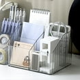 thumbnail image 1 of Desktop Storage Box 4 Grid - Plastic Pen Makeup Cosmetic Organizer - Clear Trapezoid Desk Sundries Organizer for Office, Bedroom, Living Room - White or Green, 1PC, 1 of 9