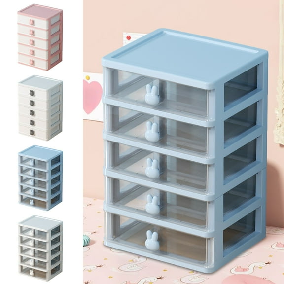 Desktop Storage Box Drawer Organizer - 4 Tier Transparent Plastic Stackable Container for Cosmetics, , Stationery - Multifunctional Student Office Desk Tidy with Smooth Pull-Out Drawers