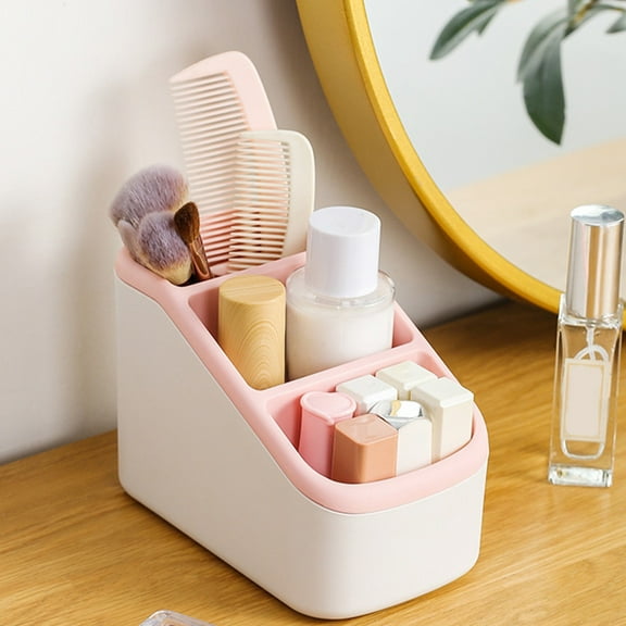 Desktop Storage Box Large Capacity Organizer | Multi-Compartment Durable Plastic | Space-Saving Cosmetic & Sundries Sorter | Yellow, Gray, Pink, Blue | 15x11.5x6cm Versatile Home Office Storage