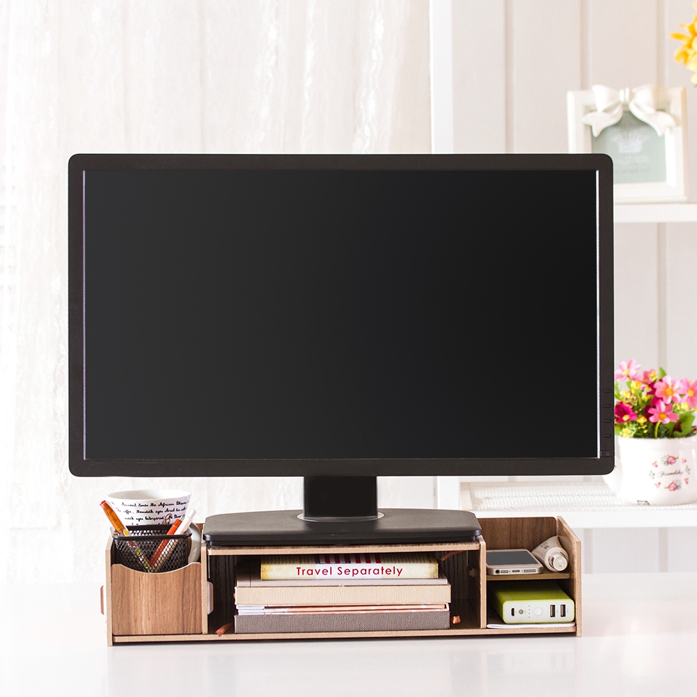 Desktop Storage Box Monitor Stand Riser Laptop Office Table Shelf ...
