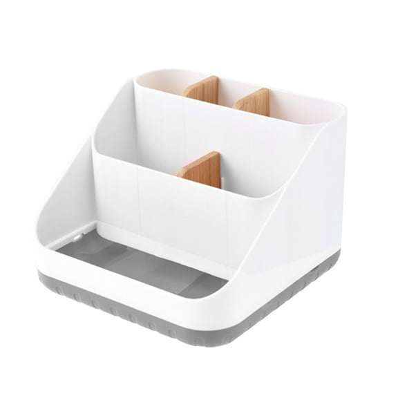 Desktop Storage Box with Removable Dividers | Plastic Organizer for Cosmetics, Office Supplies & Small Items | Home, Bathroom & Living Room Organization | 6.1X6.1X4.3 Inches