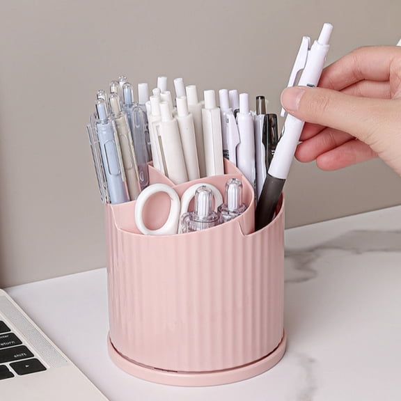 Desktop Storage Box Rotating Organizer, QQZ Transparent Makeup Organizer with Drawers, Multifunctional Lipstick Cosmetics Stationery Pen Countertop Dressing Table Organizer, Pink
