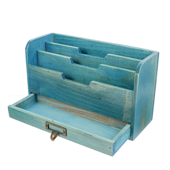 Desktop Storage Box Rustic Organizer Farmhouse Drawers Blue